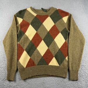 Vintage Greenwich Argyle Sweater Crewneck Mens Medium Wool Brown